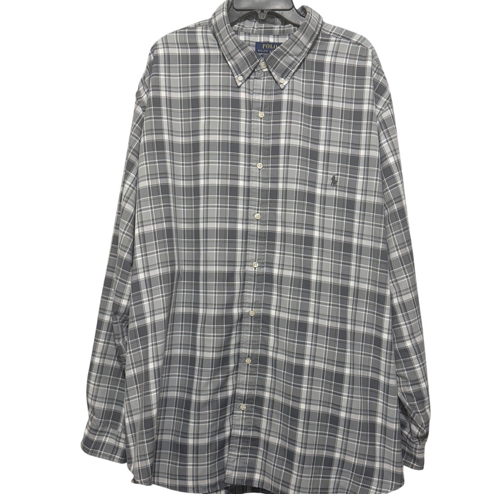 Polo Ralph Lauren Performance Mens 3XB Grey Plaid Long Sleeve Button Down Shirt